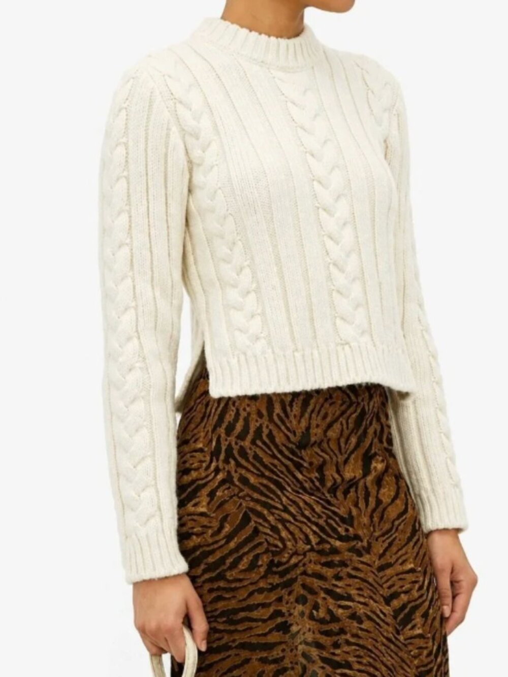 Small Ganni Chunky Cream Cable Knit Sweater Alpaca Wool